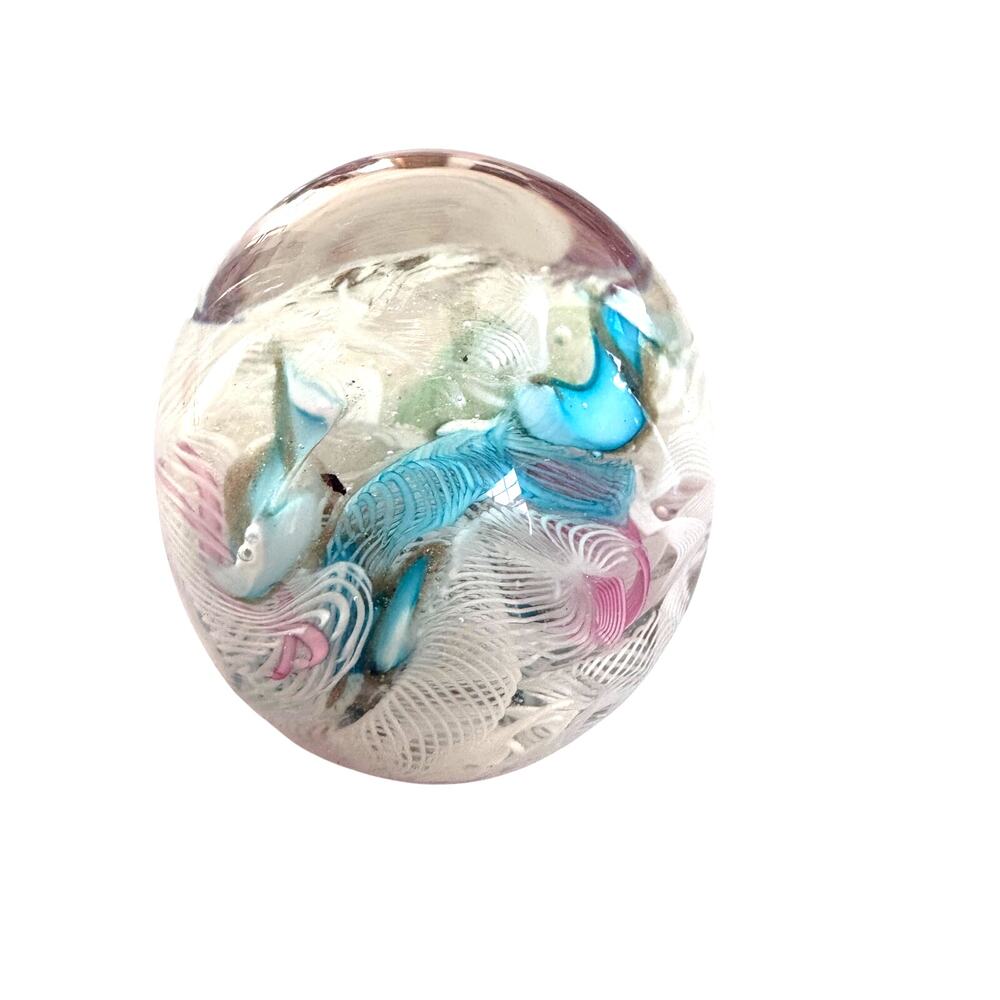 Vintage Pastel Lattice Dome Glass Hand Blown Paperweight